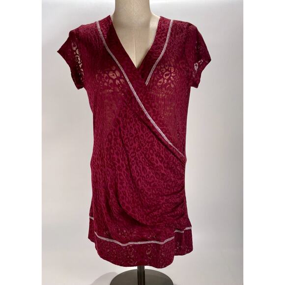 Purple Sheer Top Large Deep V Neck Short Sleeves Blouse Whipsigoth Gothic - Picture 1 of 6